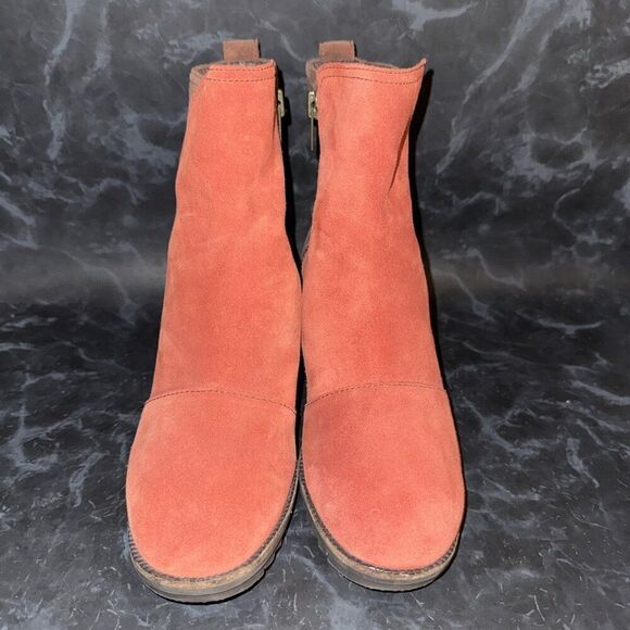 Sorel Boots Cate Bootie Carnelian Red Leather Side Zip Heeled Boot Women’s 7 - Picture 2 of 8